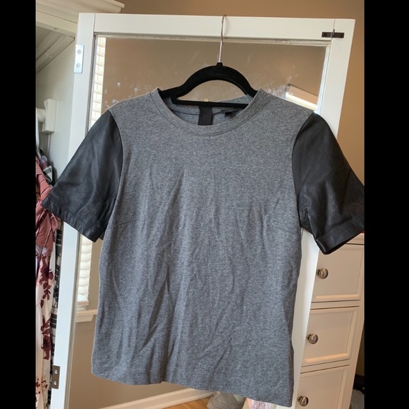 J crew gray shirt with leather sleeves - Picture 3 of 6